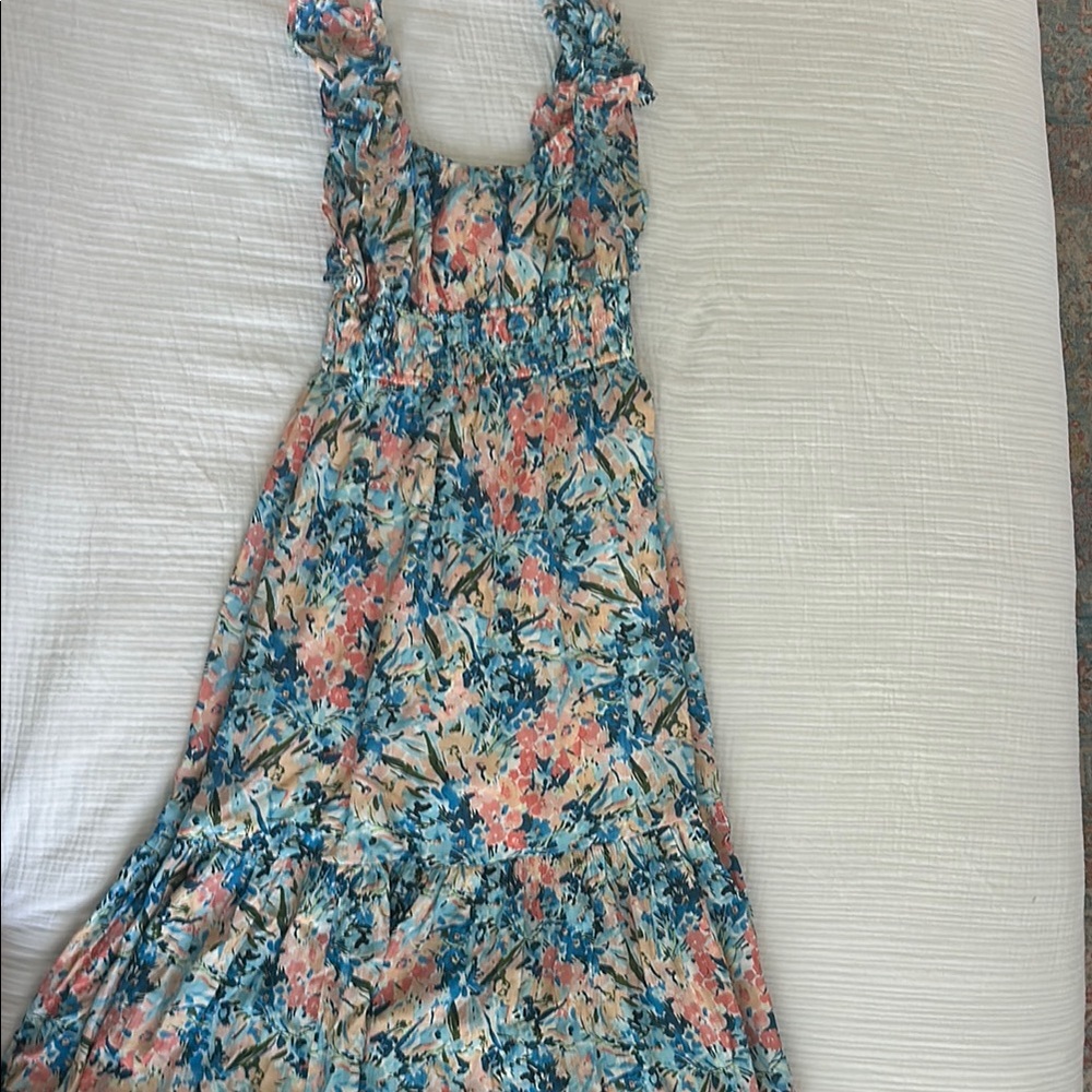 Abercrombie & Fitch Orange and Blue Smocked Maxi Sundress